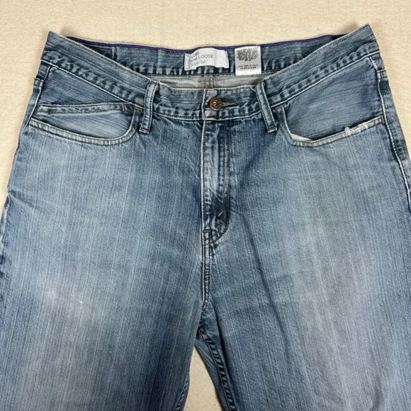 Vintage Distressed Silver Tab Low and Loose Jeans Men 33x32 Blue Medium Wash Y2K - Picture 4 of 12